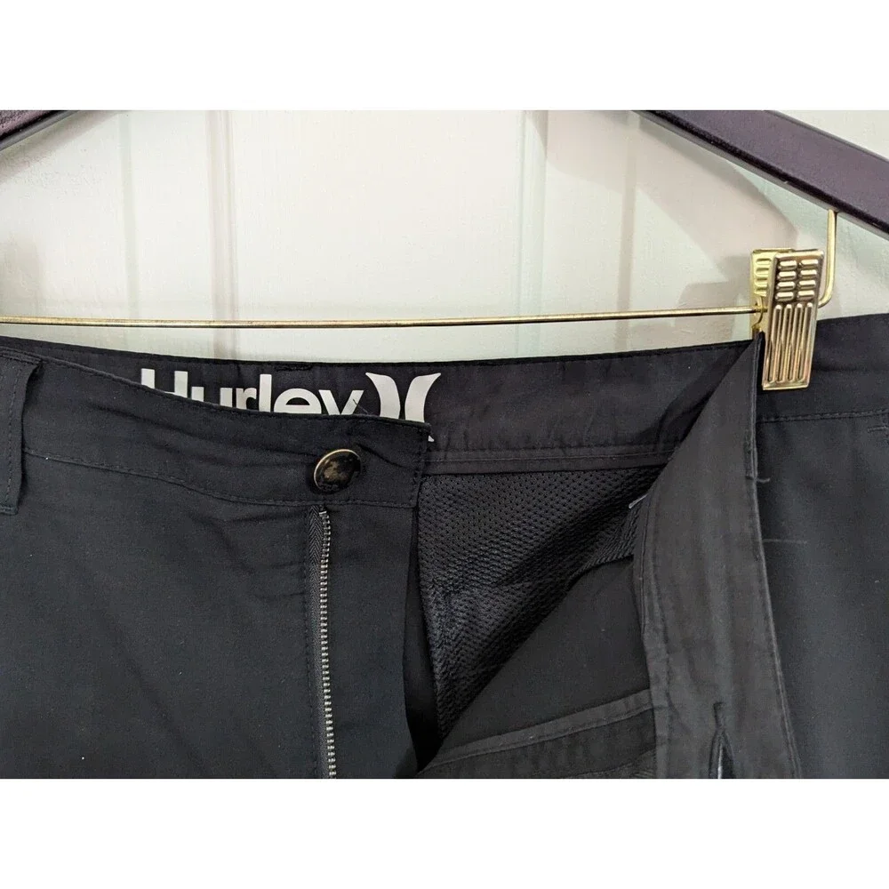 Hurley Chino Golf Shorts Mens 36 Black Pockets Lightweight Beach Logo